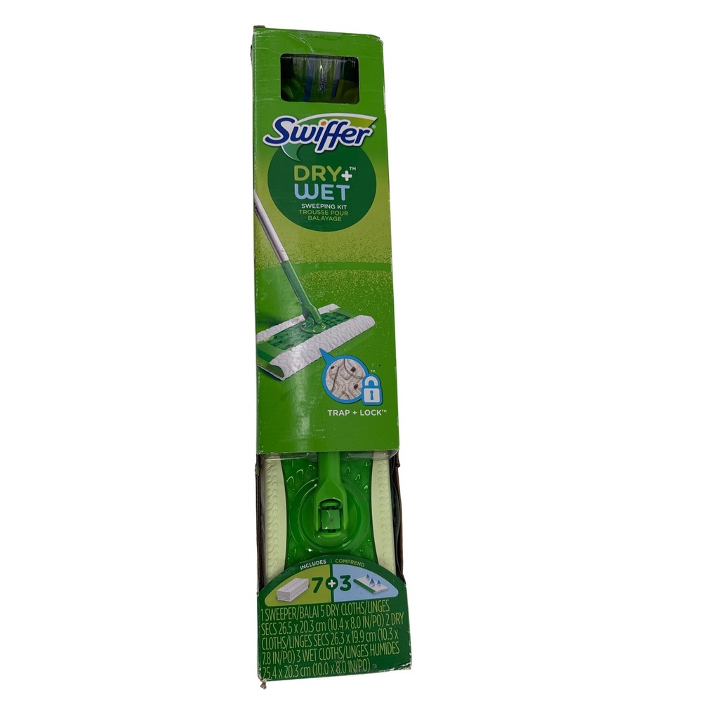 Swiffer Sweeper Dry + Wet Floor Mop Starter Kit Green 10 Refills